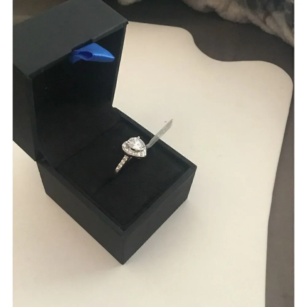 2 Ct Halo Heart Cut Genuine Diamond Simulant Engagement/Right Hand Ring Sz 8